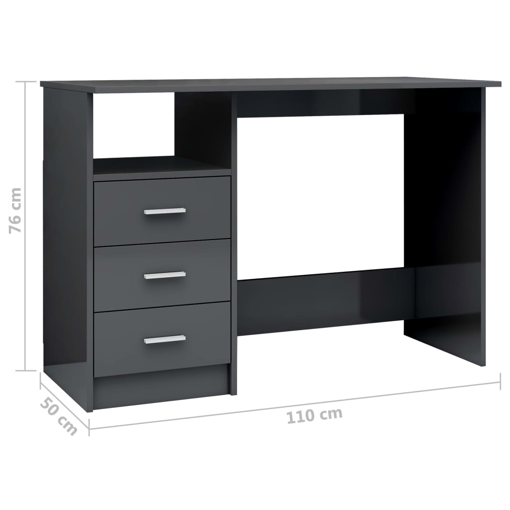 Desk with Drawers High Gloss Grey 110x50x76 cm Chipboard