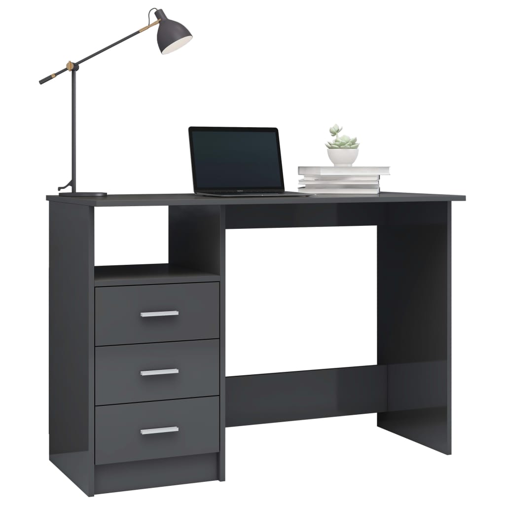 Desk with Drawers High Gloss Grey 110x50x76 cm Chipboard