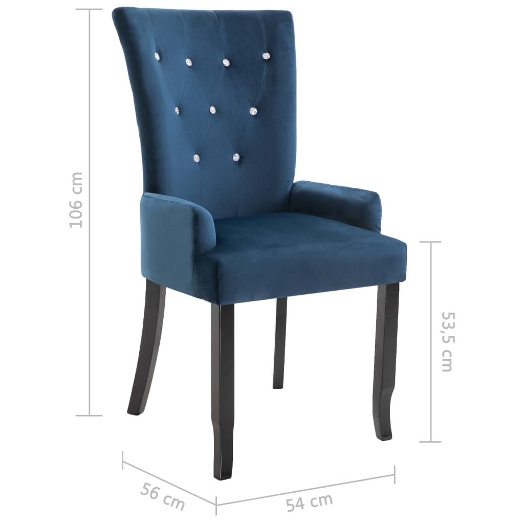 Dining Chair with Armrests 2 pcs Dark Blue Velvet