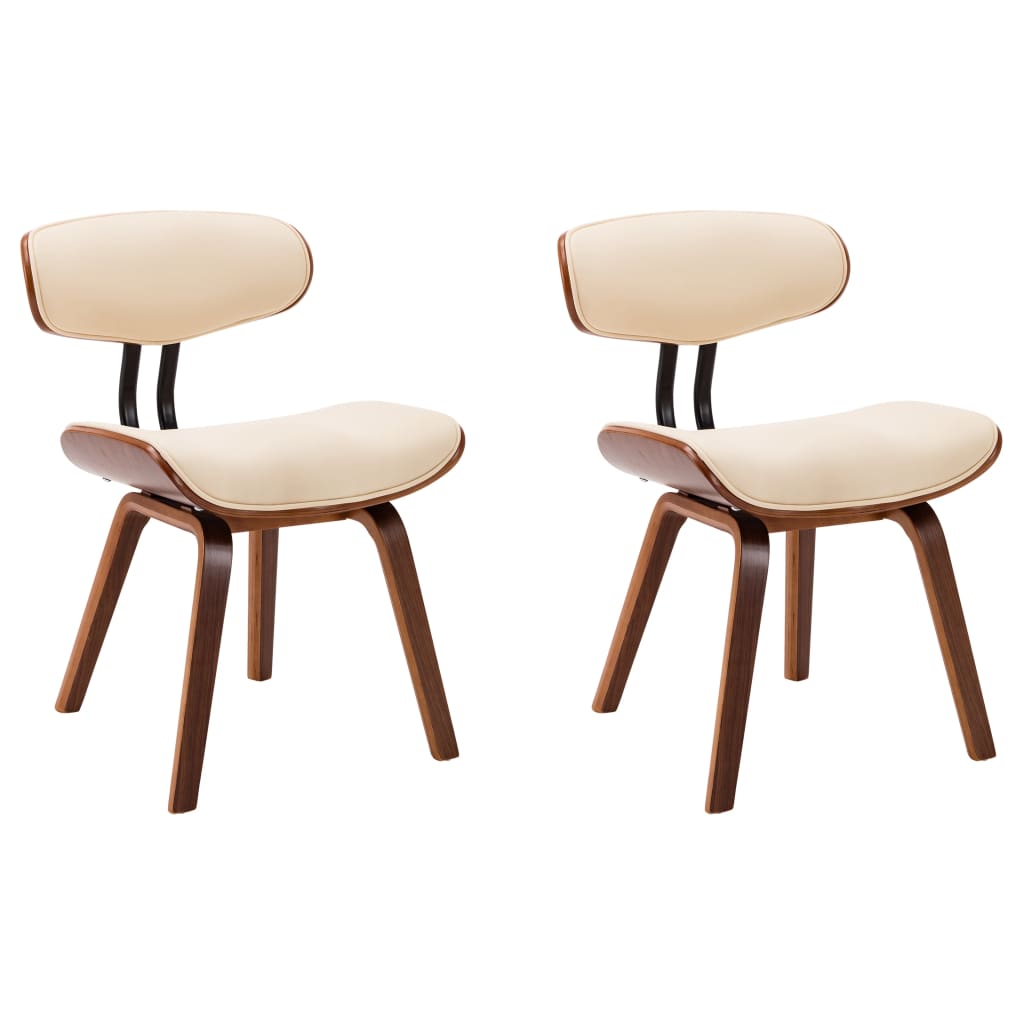 Dining Chairs 2 pcs Cream Bent Wood and Leather