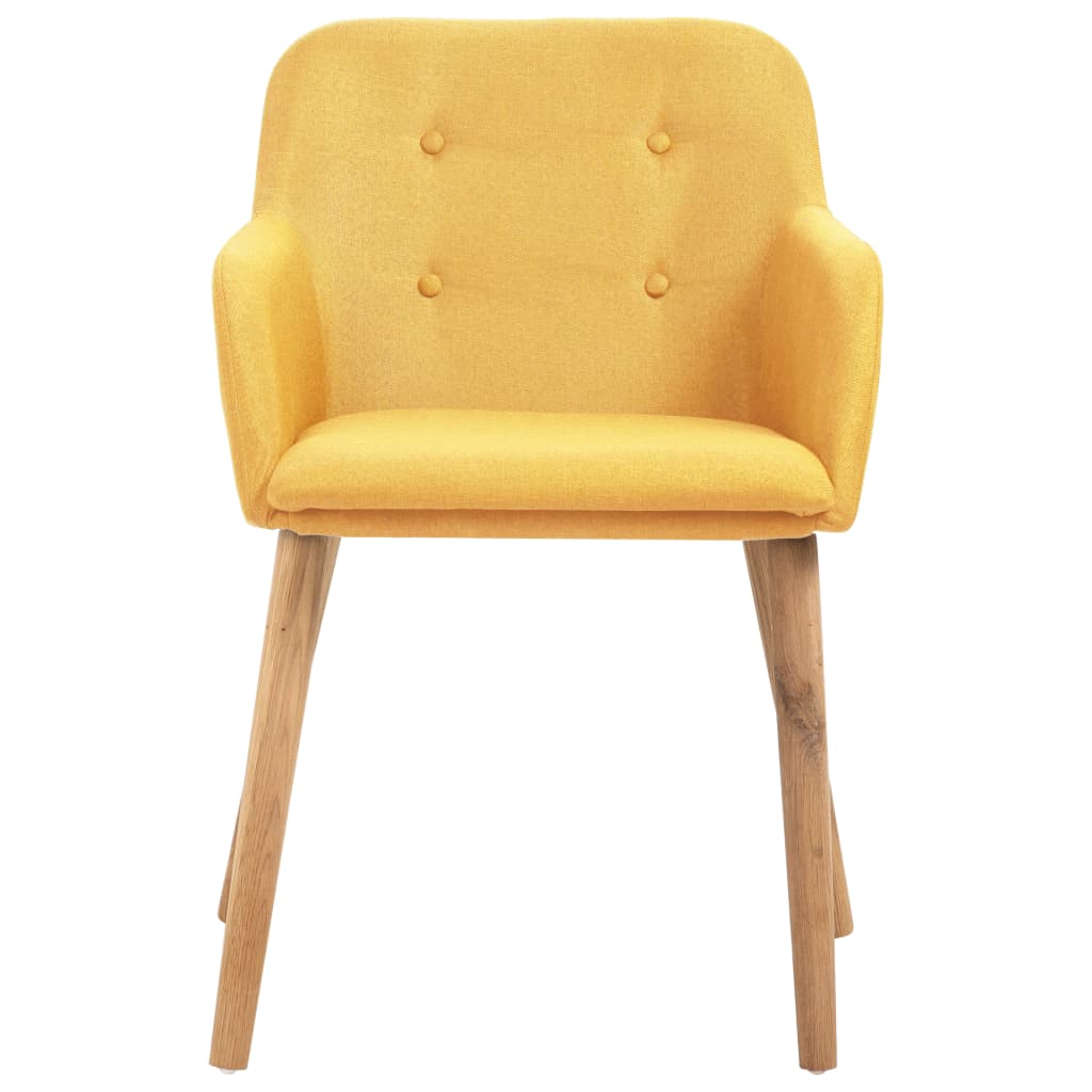 Dining Chairs 2 pcs Yellow Fabric and Solid Oak Wood