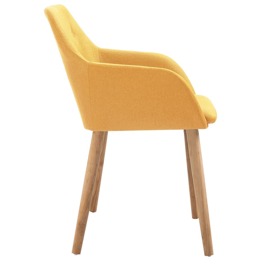 Dining Chairs 2 pcs Yellow Fabric and Solid Oak Wood