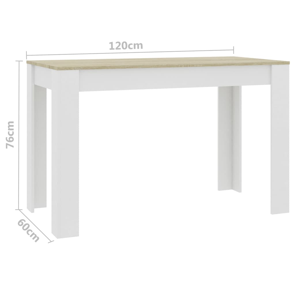 Dining Table White and Sonoma Oak 120x60x76 cm Chipboard