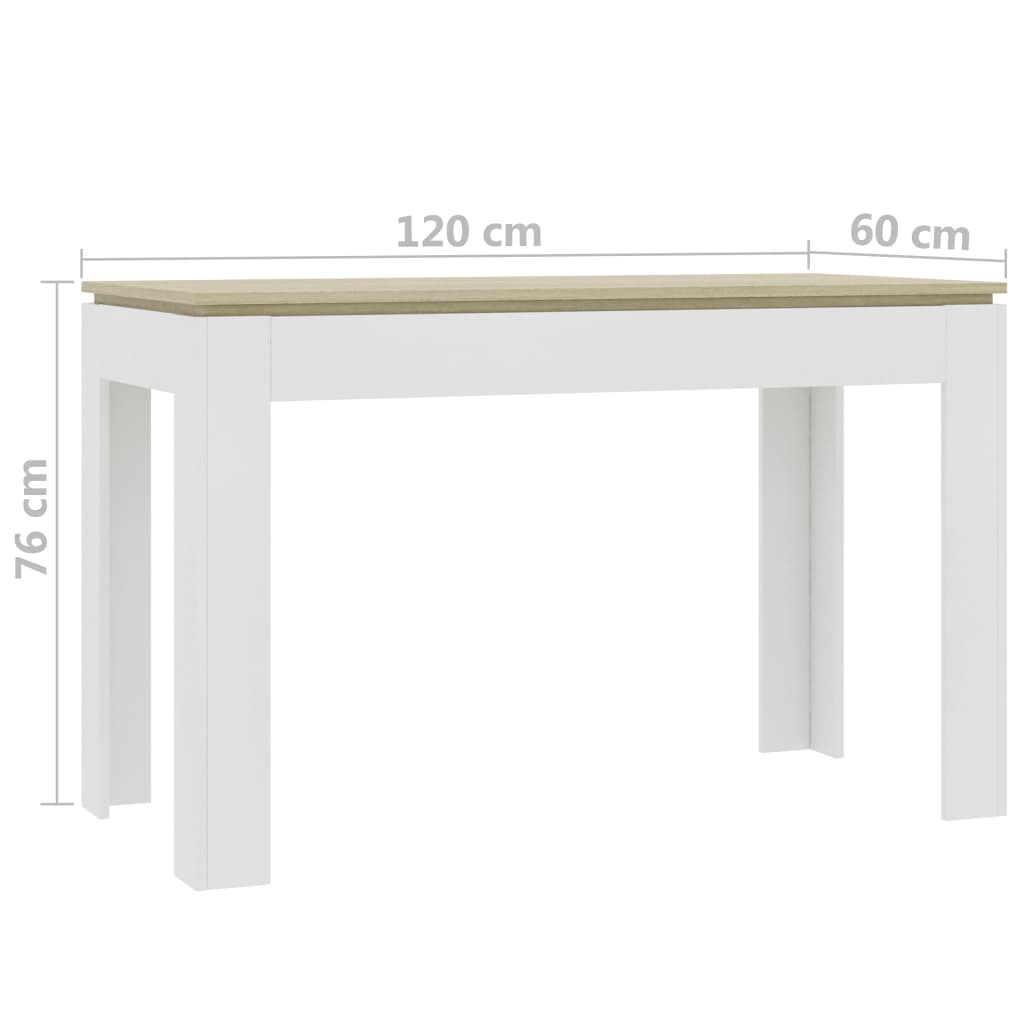 Dining Table White and Sonoma Oak 120x60x76 cm Chipboard