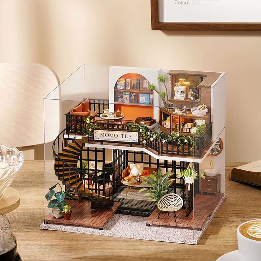 Dollhouse Miniature With Furniture Kit Plus Dust Proof And Music Movement - Forest Tea Shop