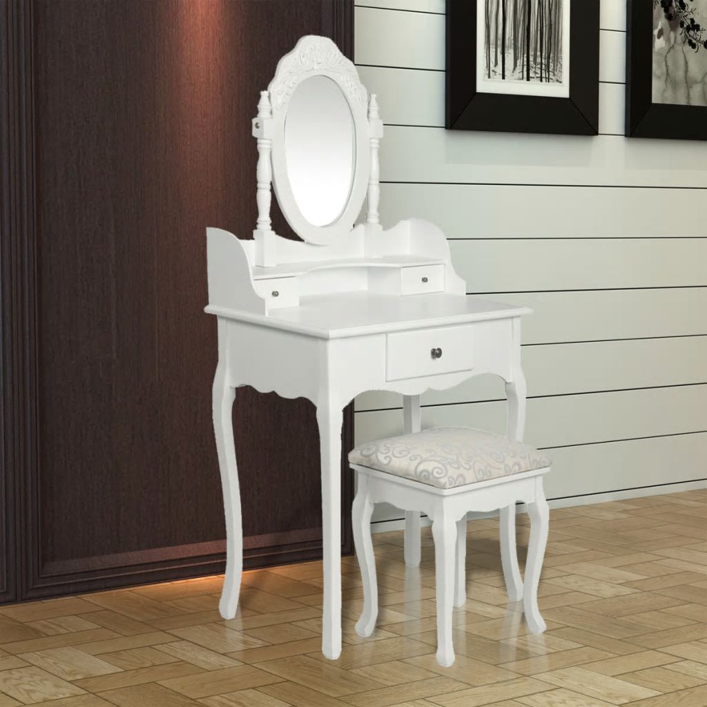 Dressing Table with Mirror and Stool White