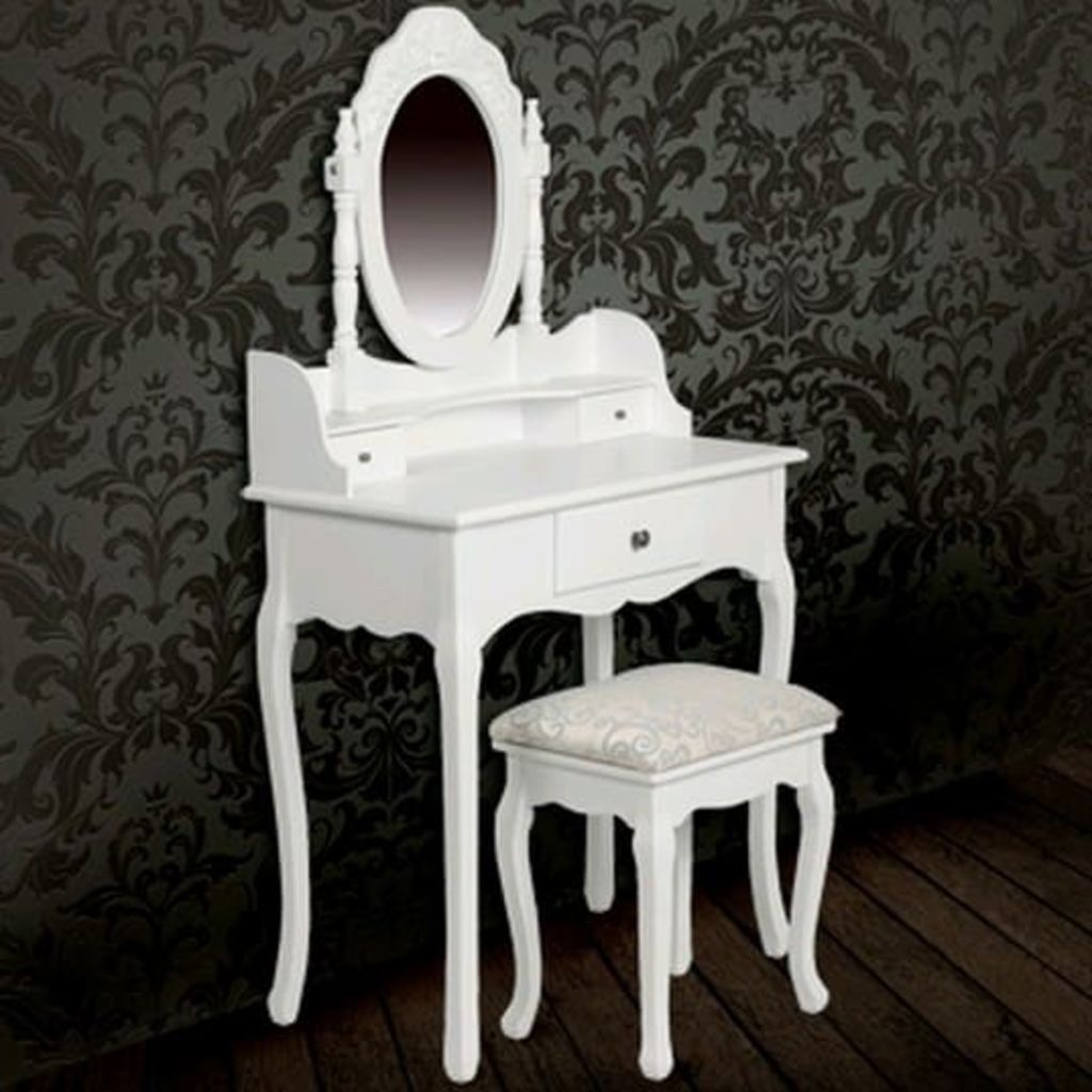 Dressing Table with Mirror and Stool White