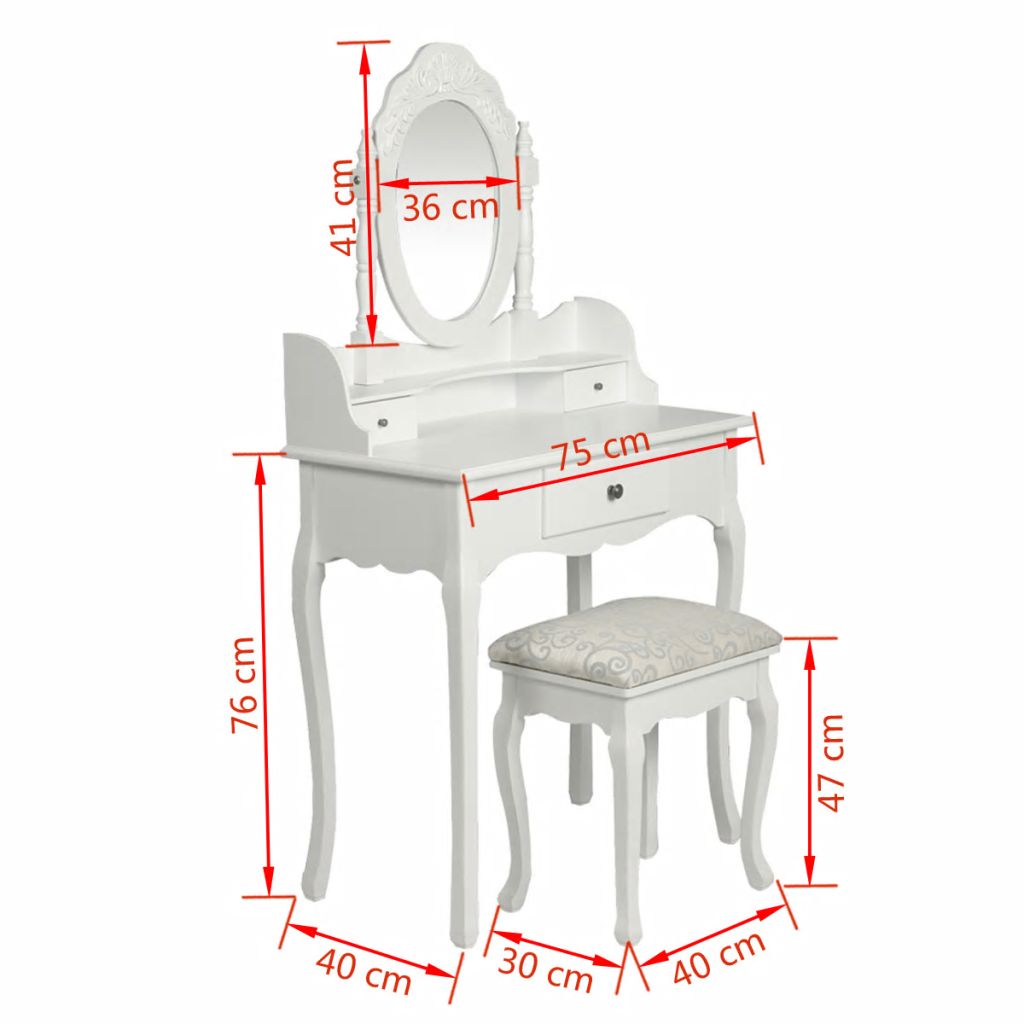 Dressing Table with Mirror and Stool White