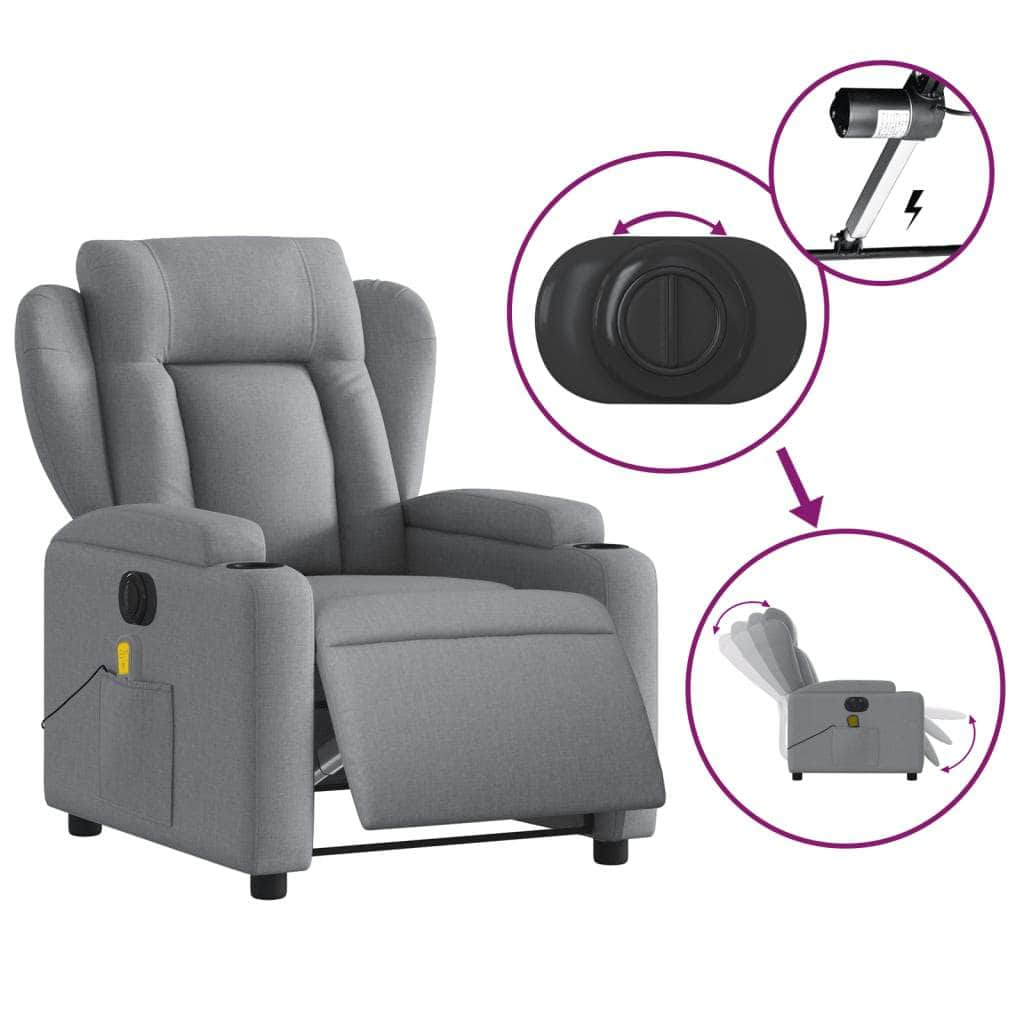 Electric Light Grey Fabric Massage Recliner Chair