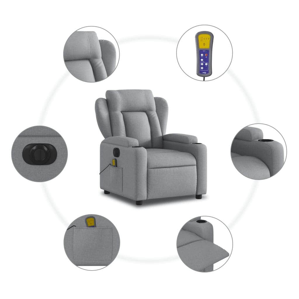 Electric Light Grey Fabric Massage Recliner Chair