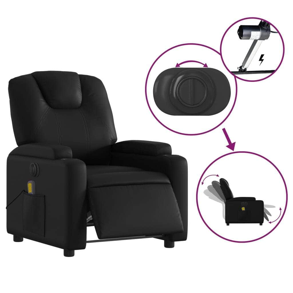 Electric Massage Recliner Chair Black Faux Leather