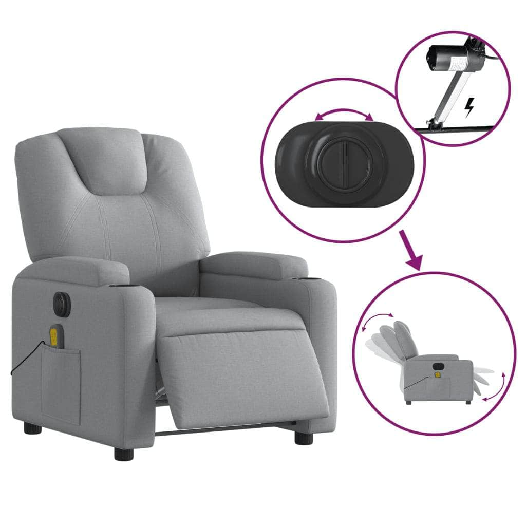 Electric Massage Recliner Chair in Light Grey Fabric