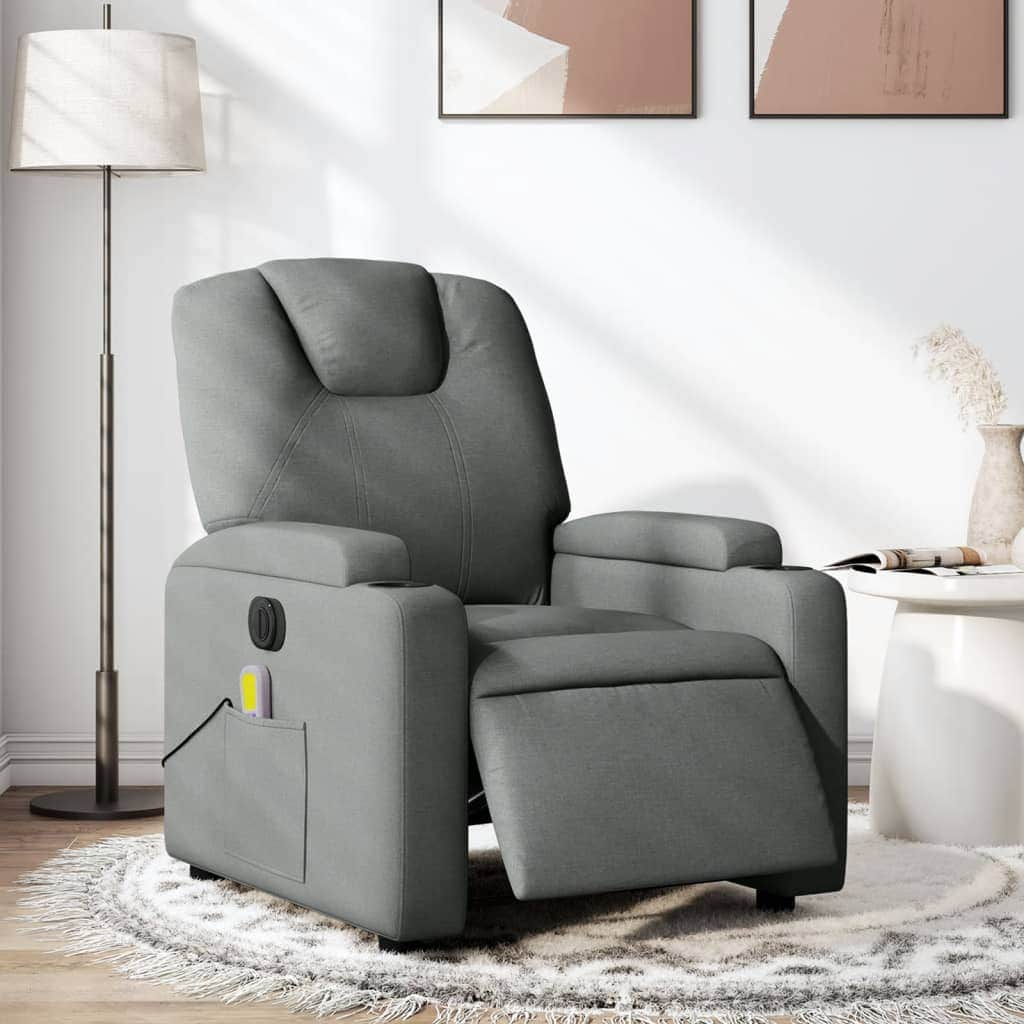 Electric Massage Recliner Chair in Light Grey Fabric