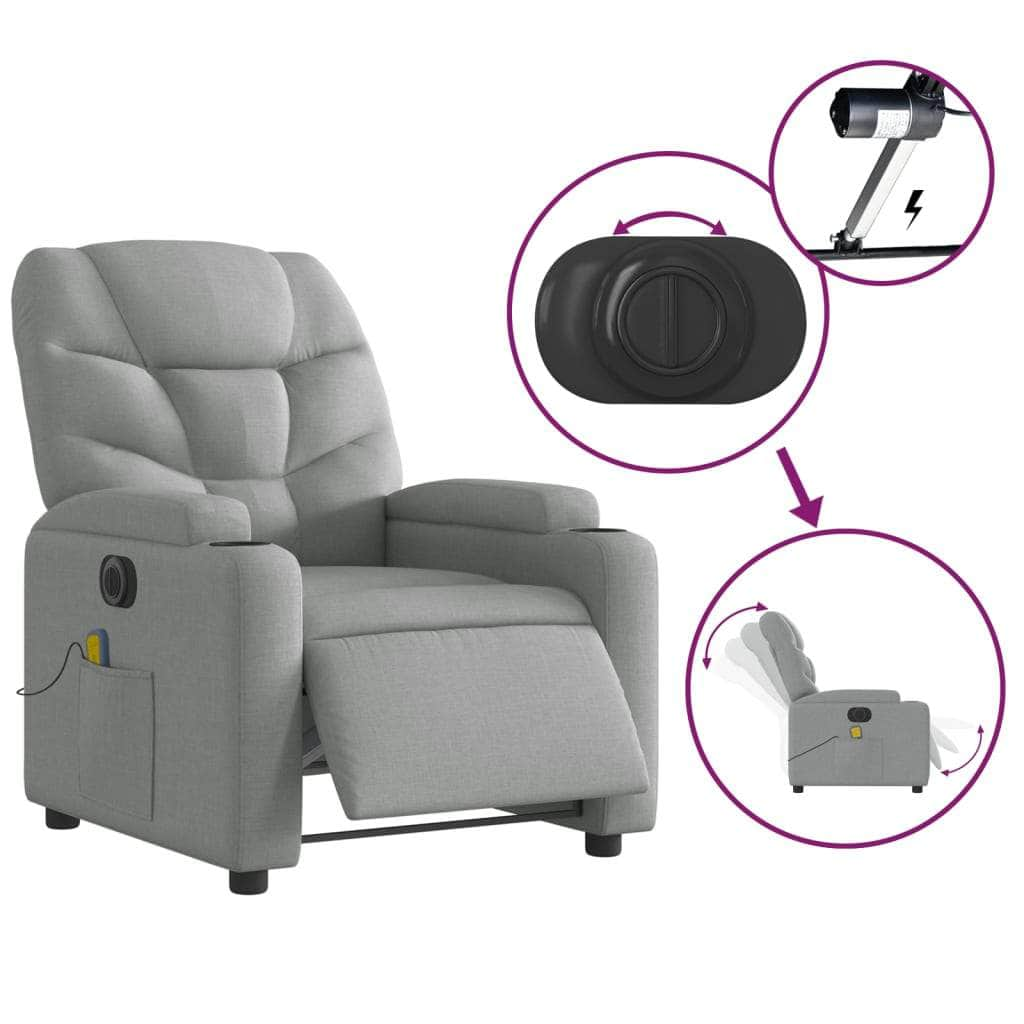 Electric Massage Recliner Chair Light Grey Fabric