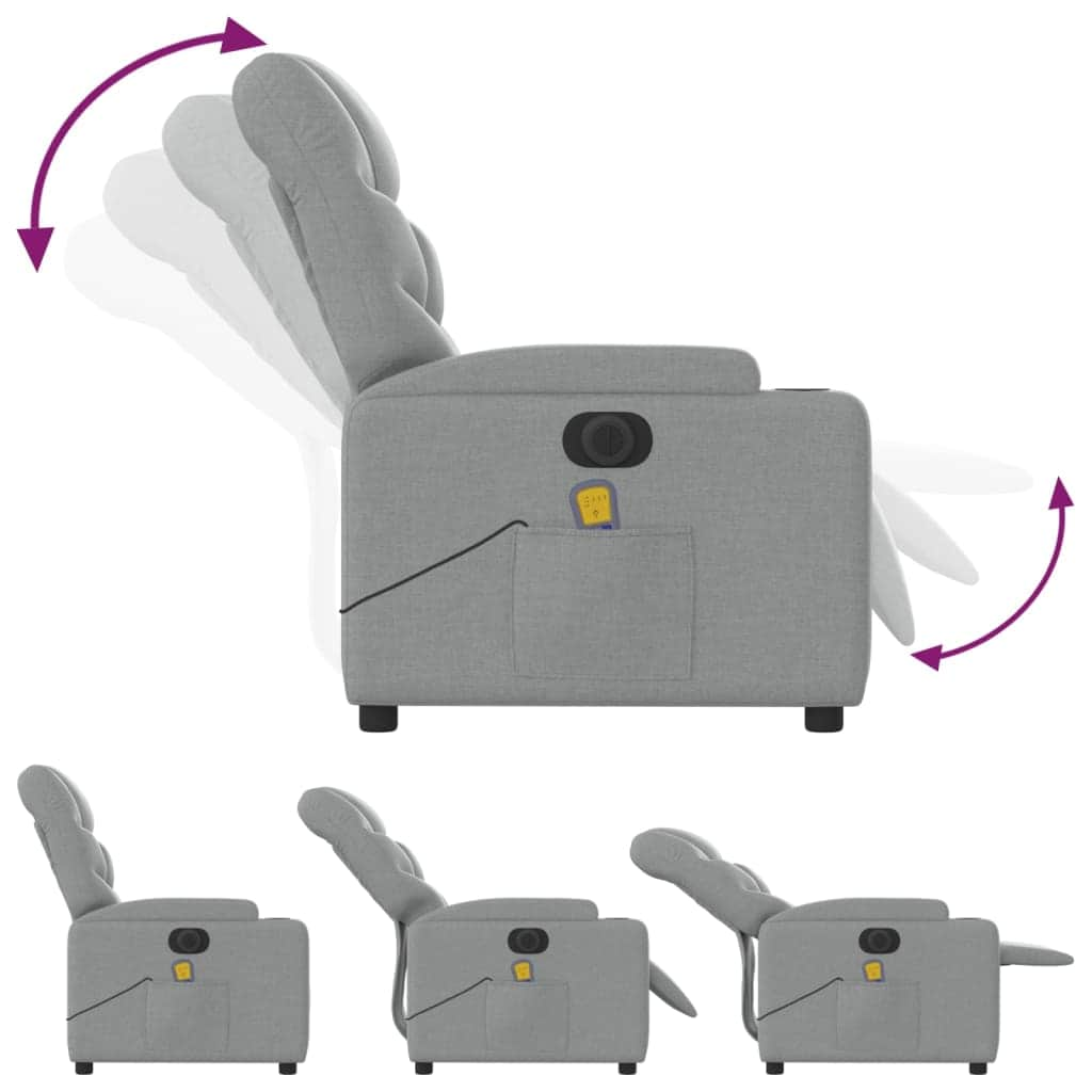 Electric Massage Recliner Chair Light Grey Fabric