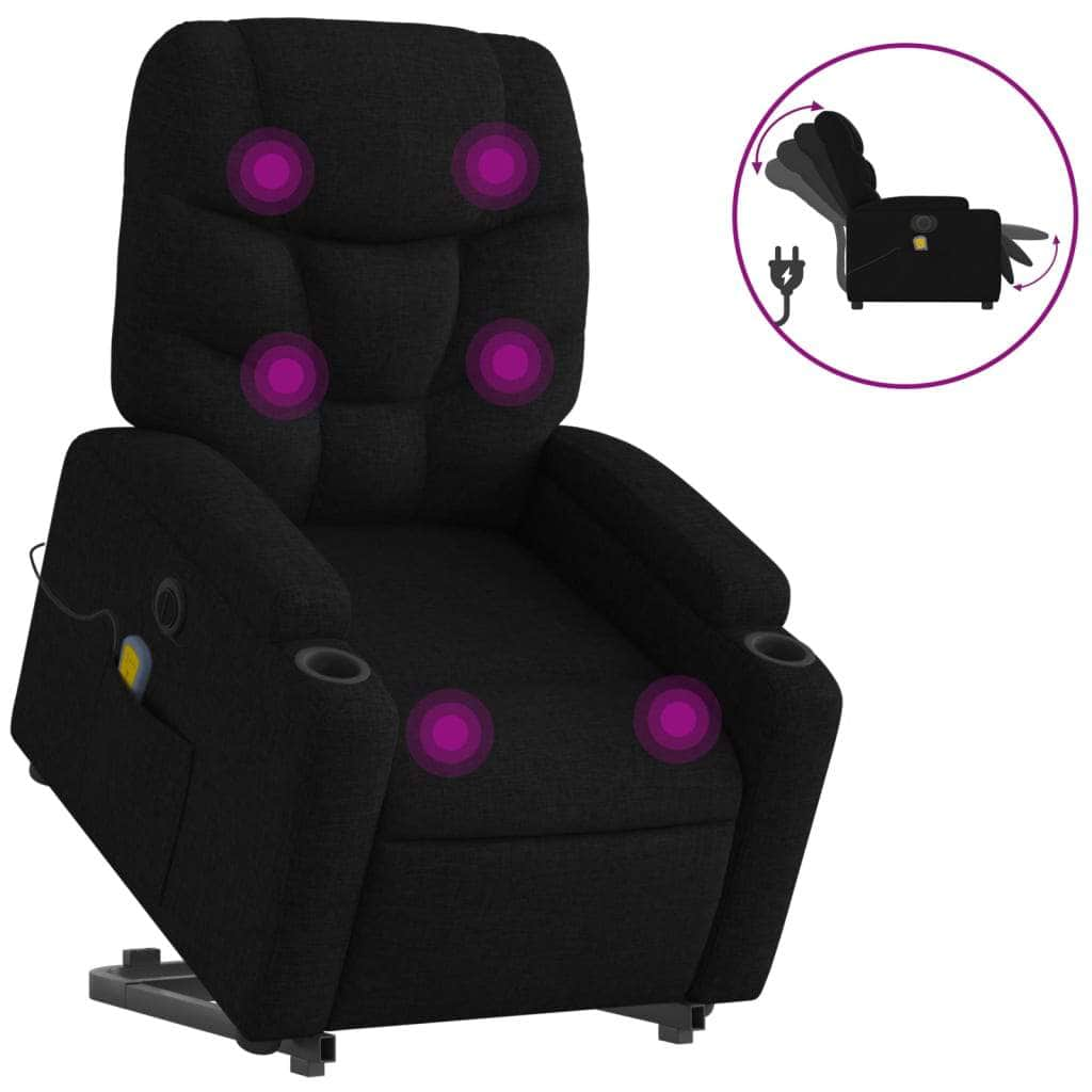 Electric Stand up Massage Recliner Chair Black Fabric