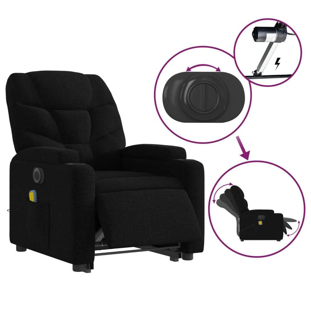 Electric Stand up Massage Recliner Chair Black Fabric