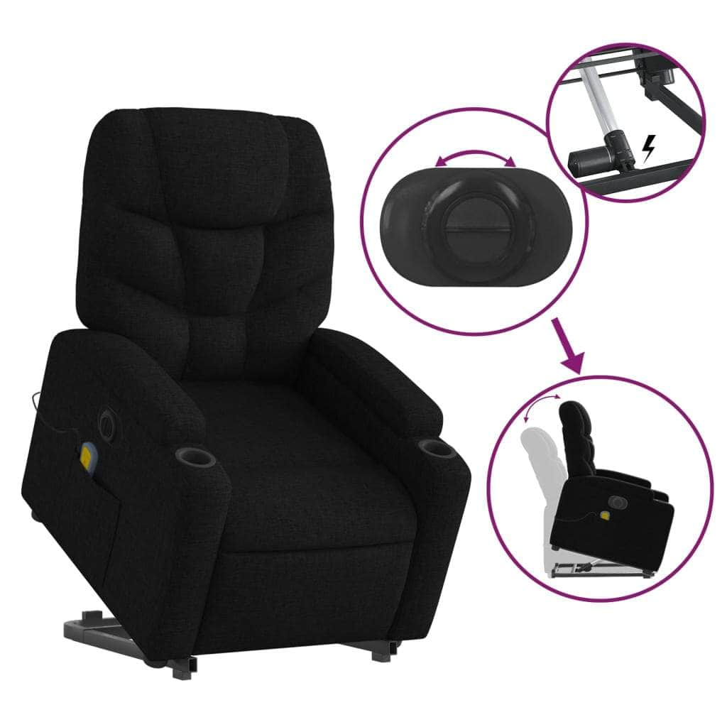 Electric Stand up Massage Recliner Chair Black Fabric