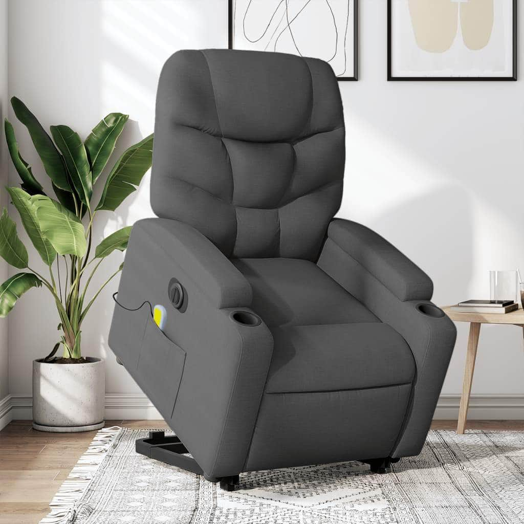 Electric Stand up Massage Recliner Chair Black Fabric