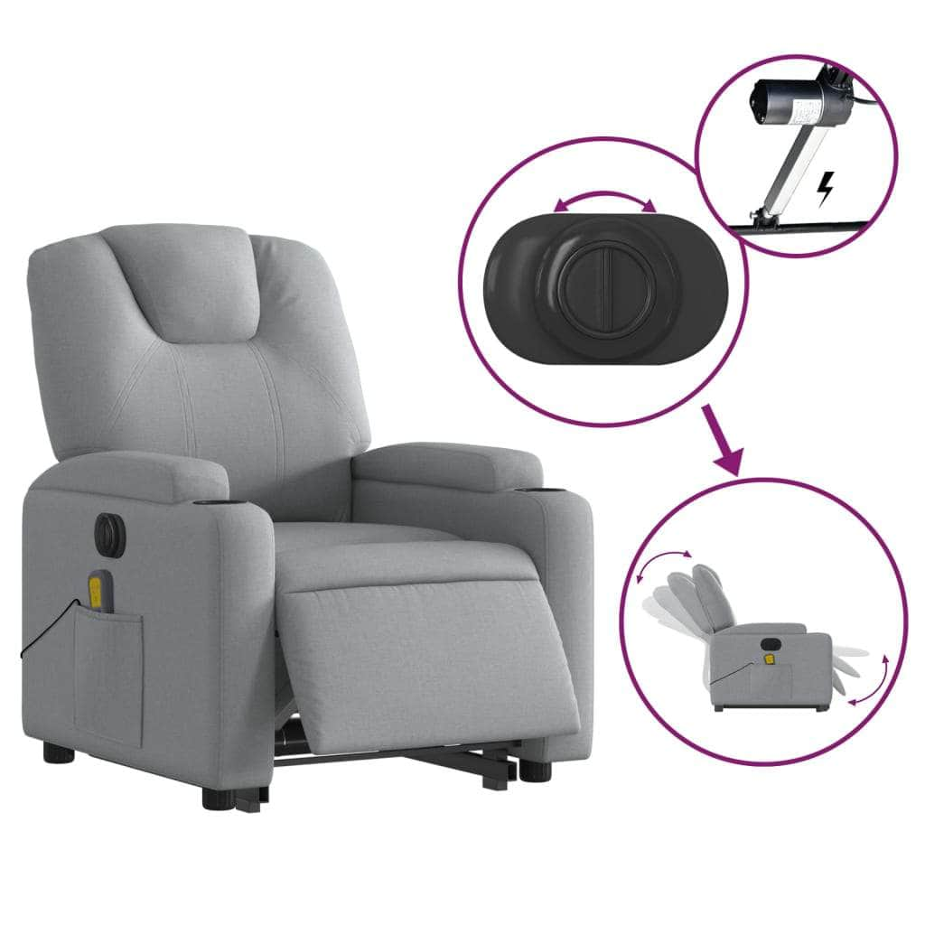 Electric Standing Massage Recliner Chair in Light Grey Fabric