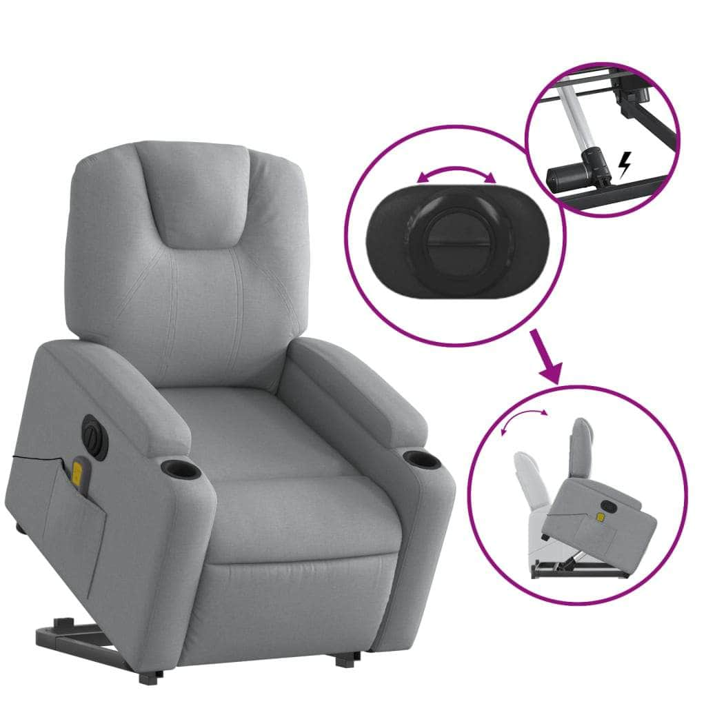 Electric Standing Massage Recliner Chair in Light Grey Fabric