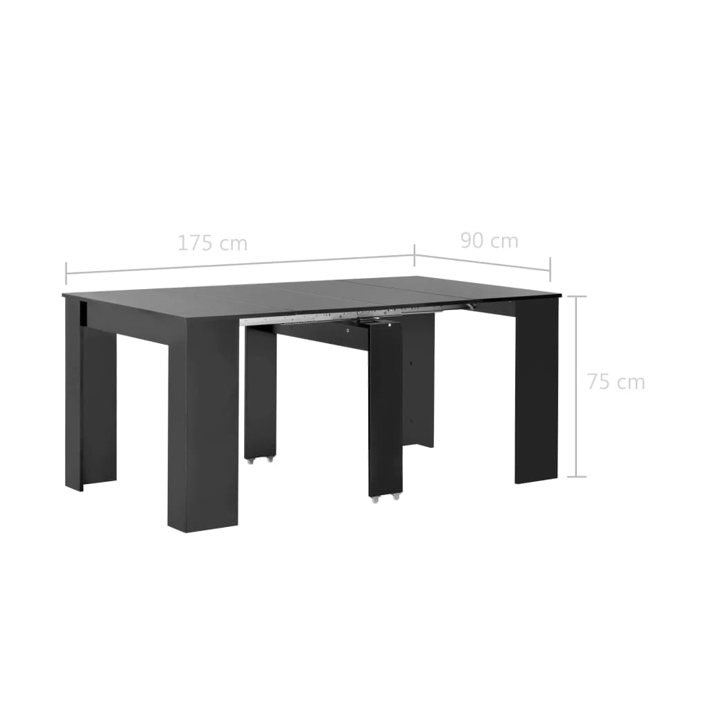 Extendable Dining Table High Gloss Black 175x90x75 cm