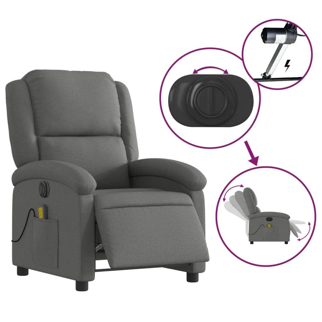 Fabric Electric Massage Recliner Chair Dark Grey