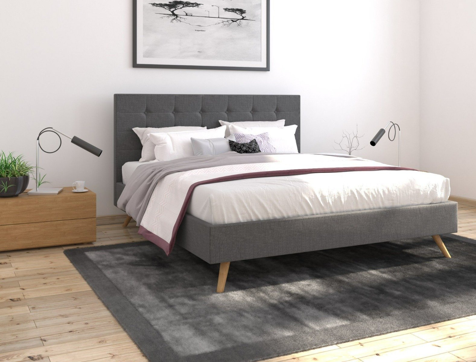 Bed Frame Fabric frame charcoal double