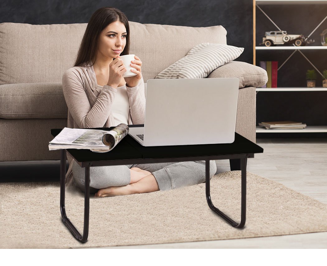 bedroom Foldable Bed Tray Laptop Table Stand-Black