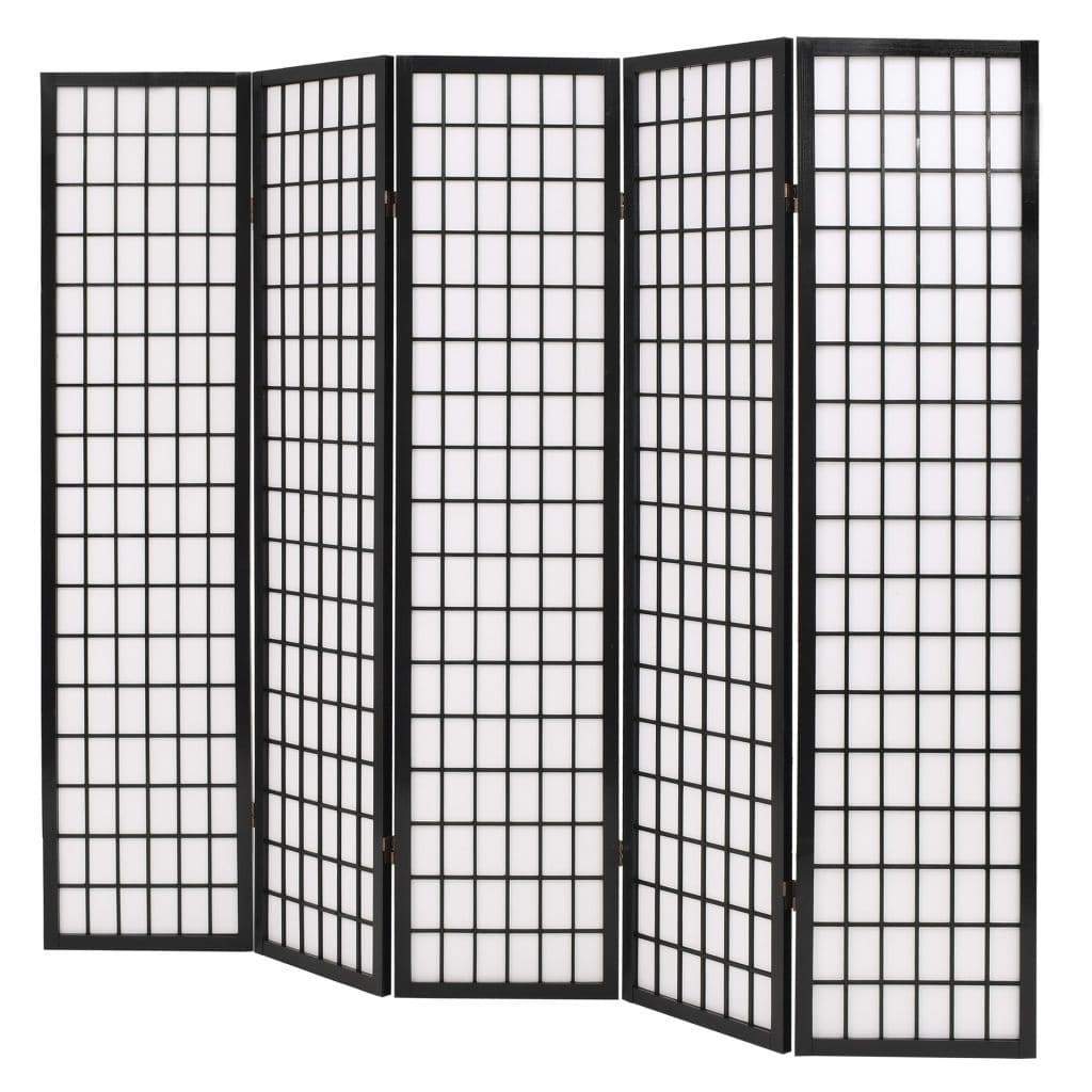 Folding 5-Panel Room Divider Japanese Style 200x170 cm Black