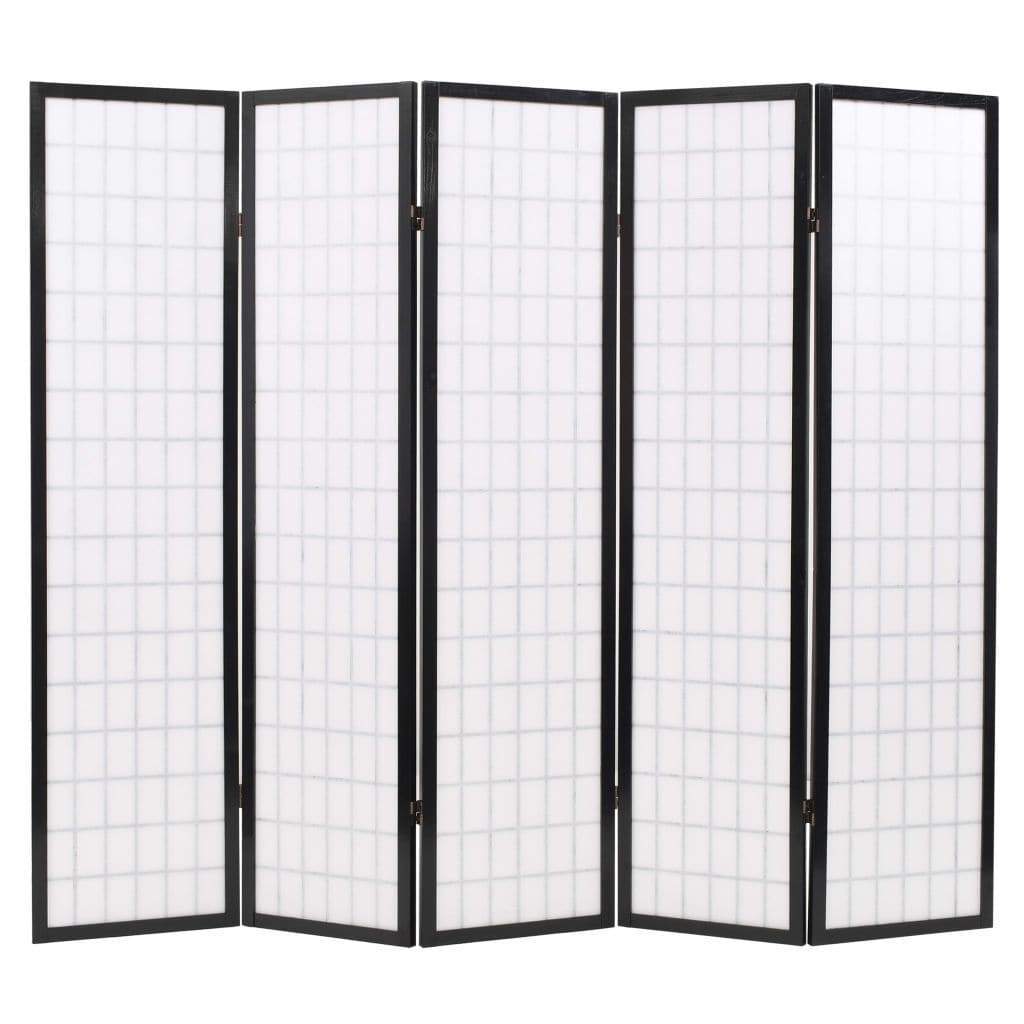 Folding 5-Panel Room Divider Japanese Style 200x170 cm Black