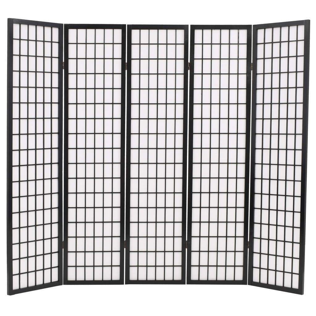 Folding 5-Panel Room Divider Japanese Style 200x170 cm Black