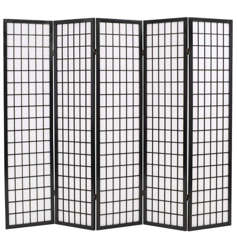 Folding 5-Panel Room Divider Japanese Style 200x170 cm Black