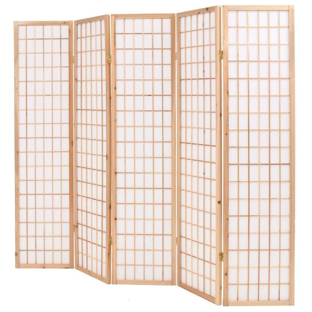 Folding 5-Panel Room Divider Japanese Style 200x170 cm Natural