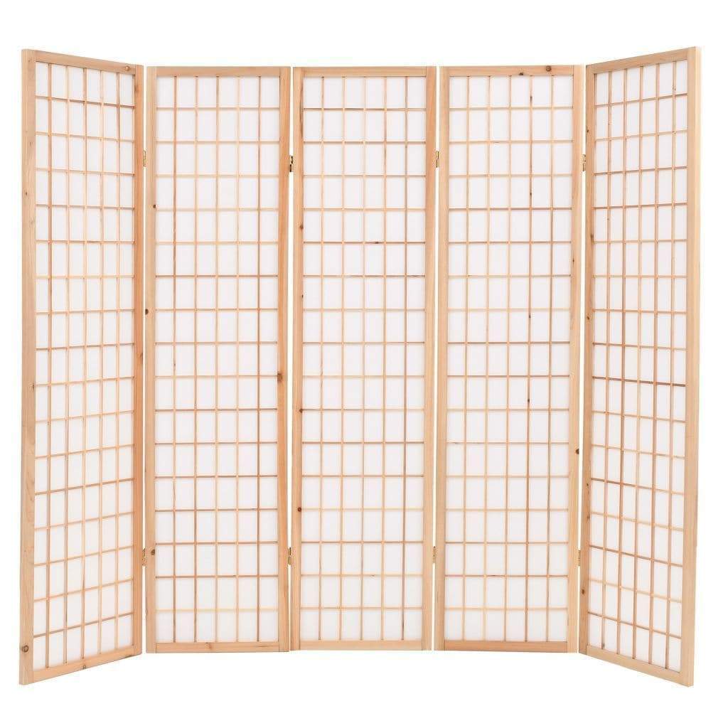 Folding 5-Panel Room Divider Japanese Style 200x170 cm Natural