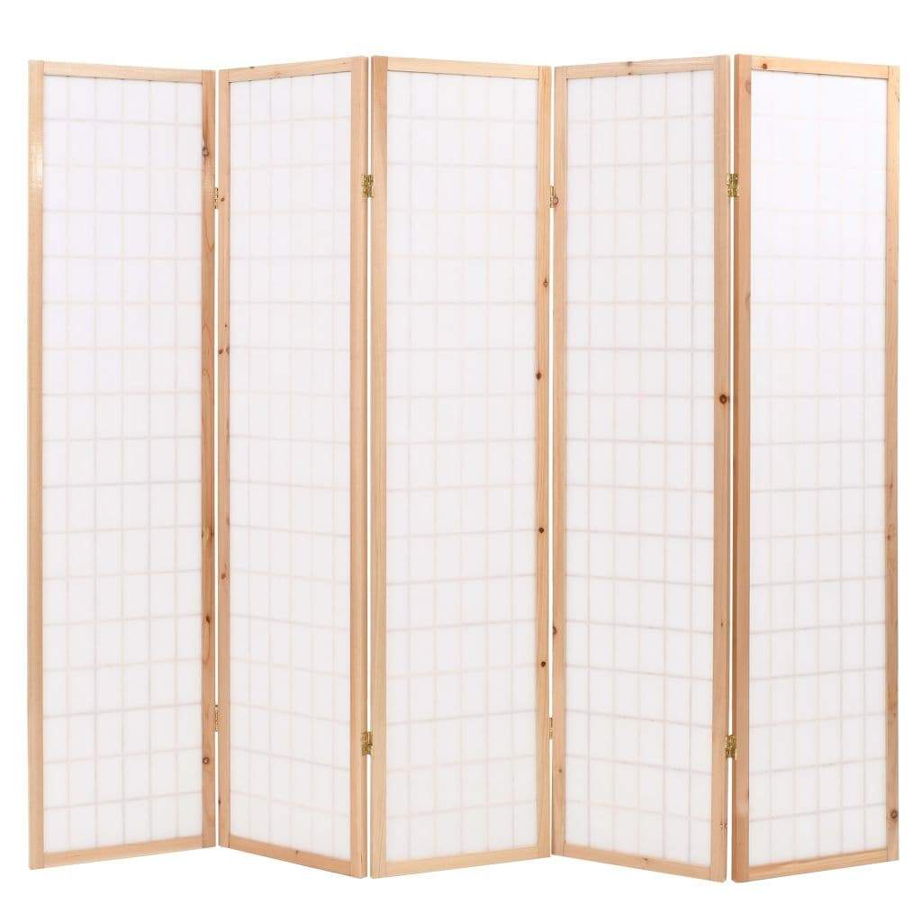 Folding 5-Panel Room Divider Japanese Style 200x170 cm Natural