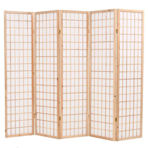 Folding 5-Panel Room Divider Japanese Style 200x170 cm Natural