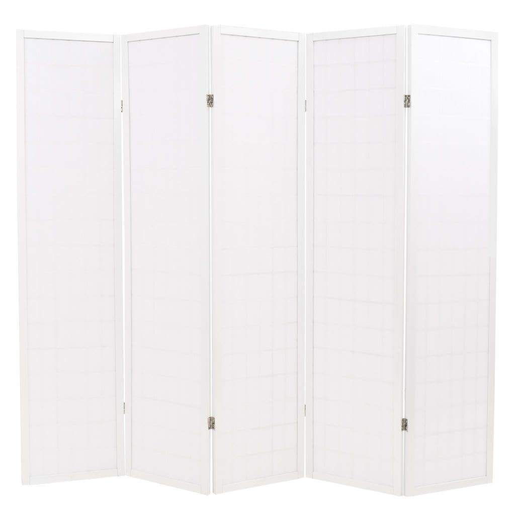 Folding 5-Panel Room Divider Japanese Style 200x170 cm White