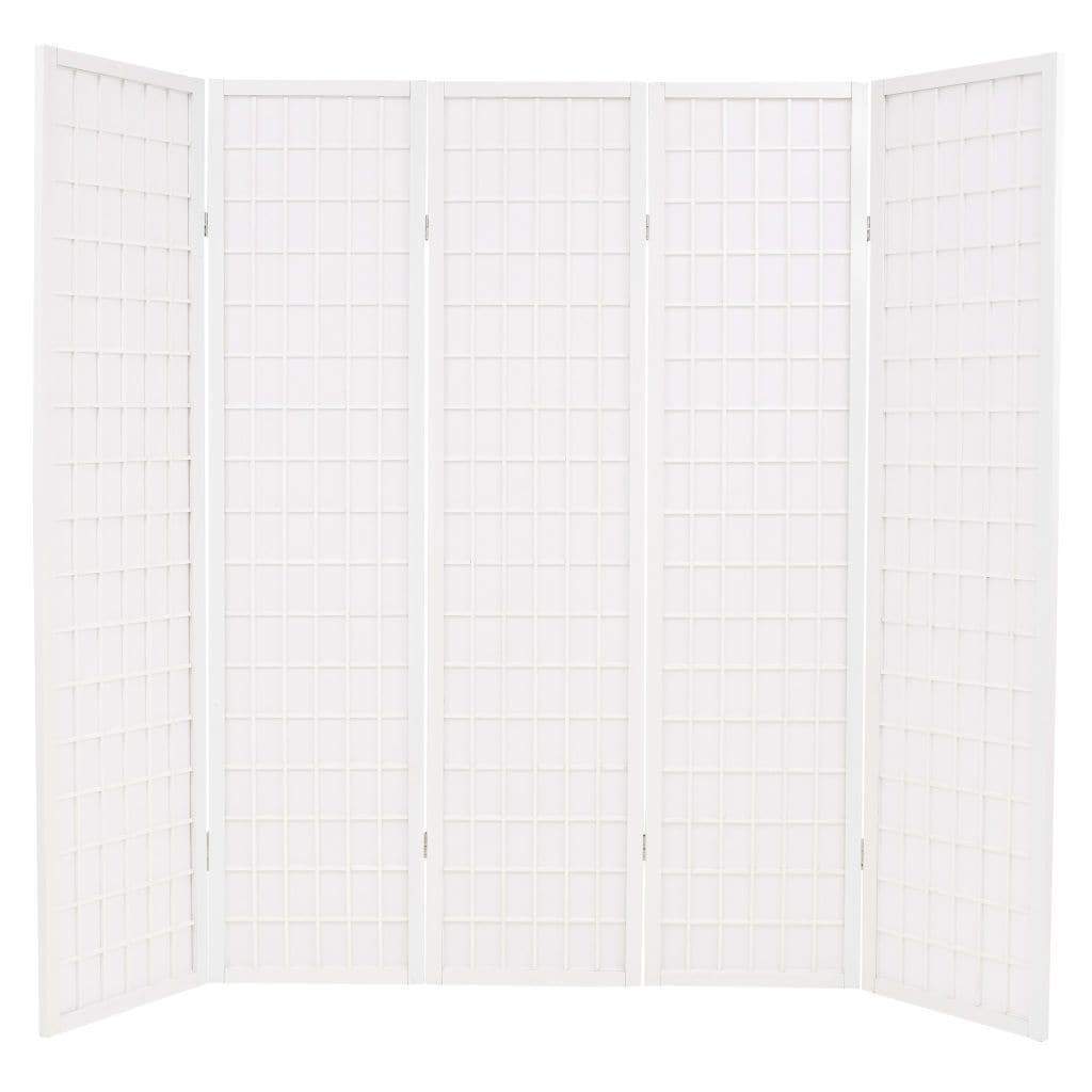 Folding 5-Panel Room Divider Japanese Style 200x170 cm White