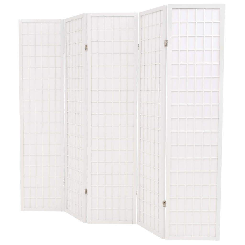 Folding 5-Panel Room Divider Japanese Style 200x170 cm White