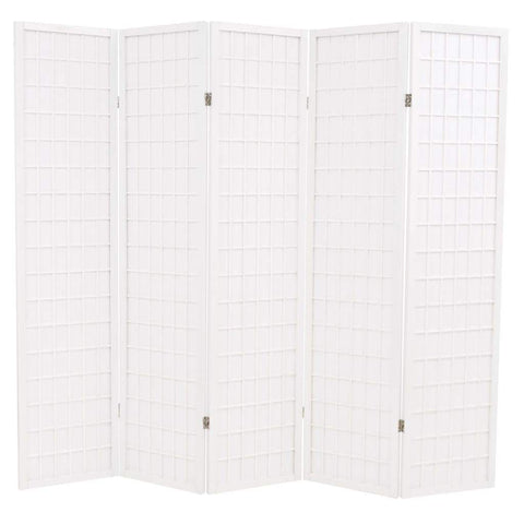 Folding 5-Panel Room Divider Japanese Style 200x170 cm White