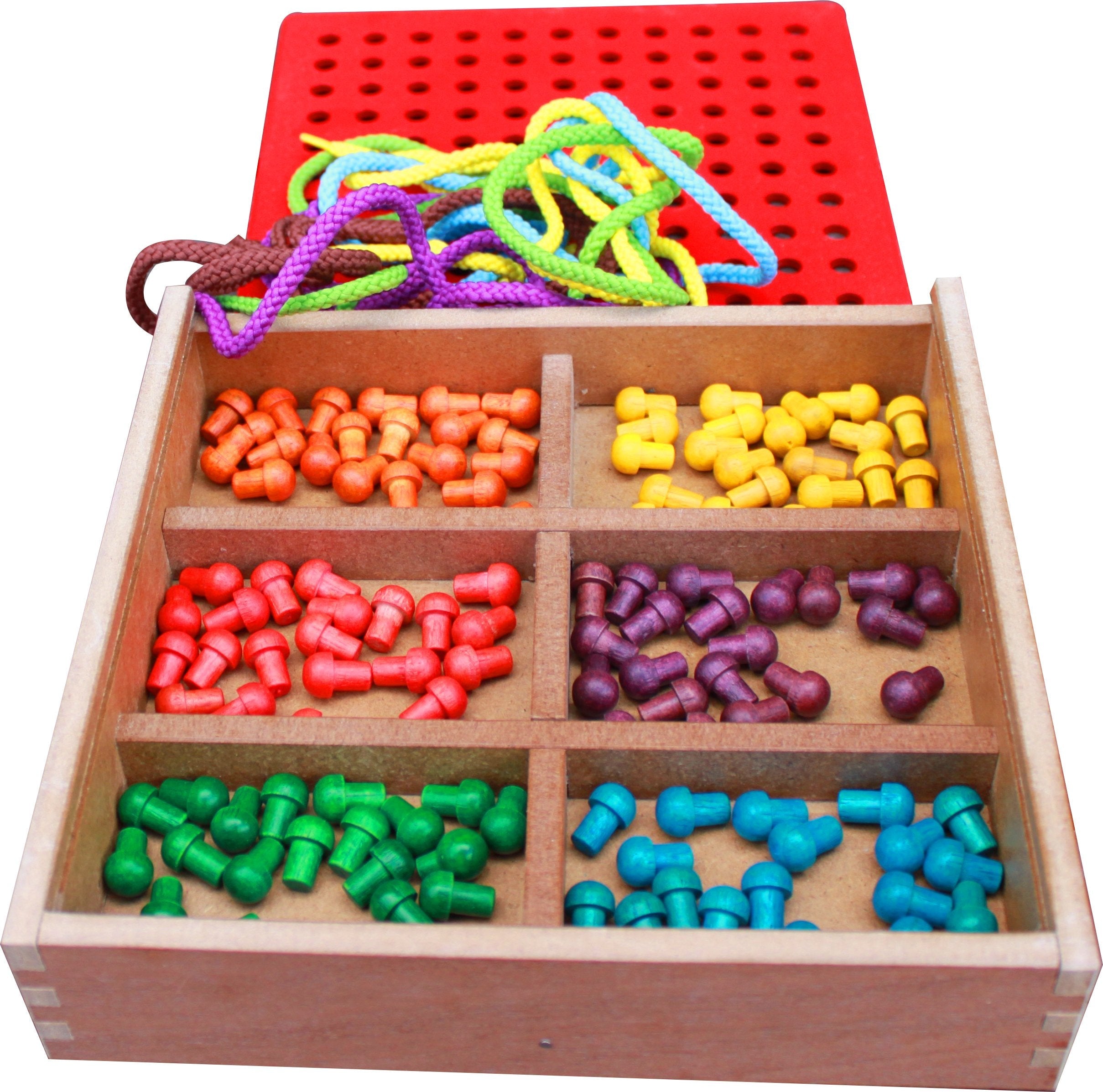 Toys Froebel Gifts J2- Pegs And Lacing Box