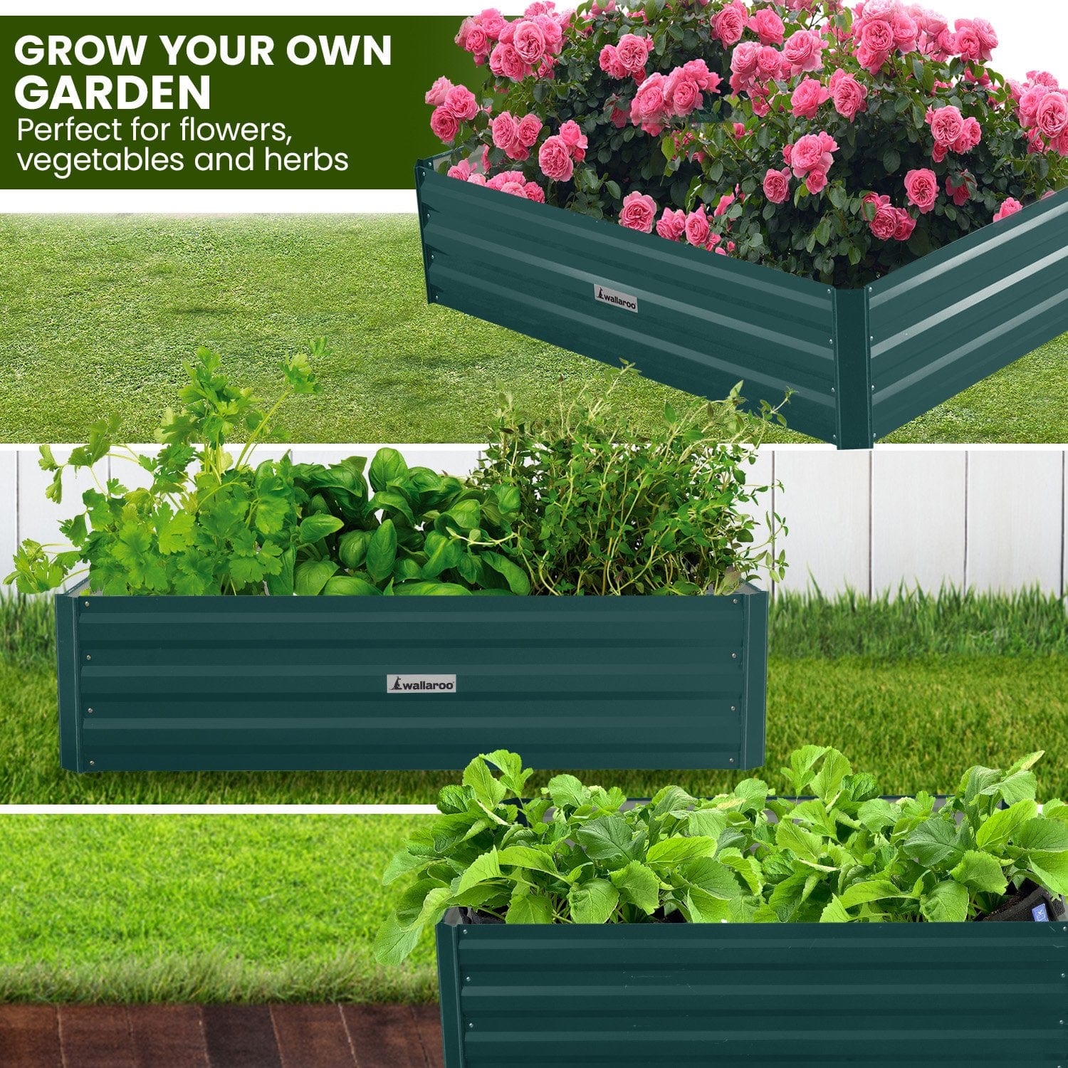 Garden Bed 120 x 60 x 30cm Galvanized Steel - Green