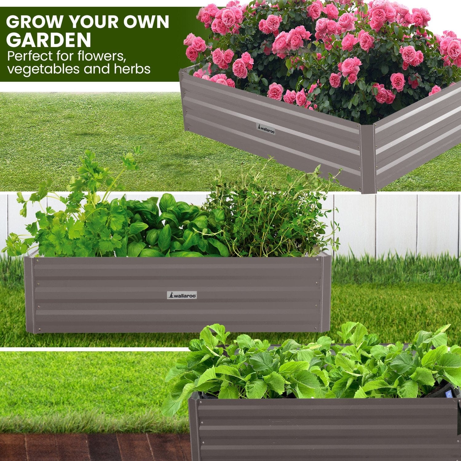 Garden Bed 120 x 60 x 30cm Galvanized Steel - Grey