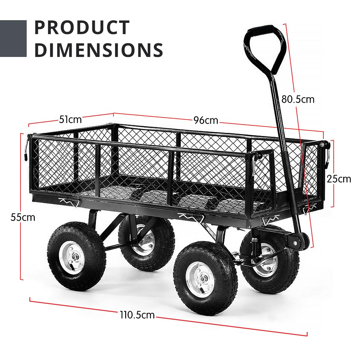 garden care Garden Cart with Mesh Liner Lawn Folding Trolley Black