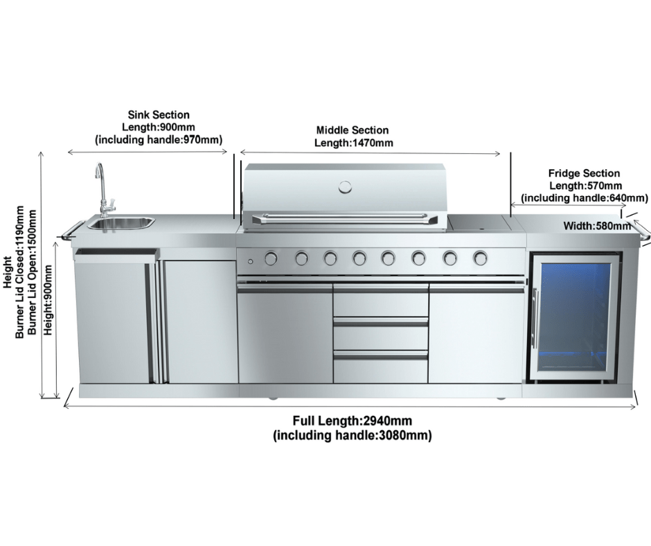 Hurricane 6 Burner Outdoor Kitchen BBQ Package High Grade #304 Stainless Steel