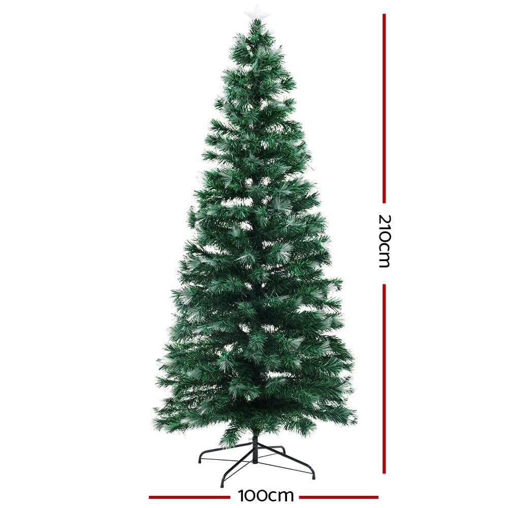 Jingle Jollys Christmas Tree 2.1M 7Ft Led Multi Colour Lights Optic Fibre