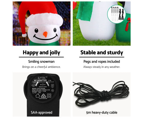 Jingle Jollys Inflatable Christmas 1.8M Snowman LED Lights Outdoor Decorations