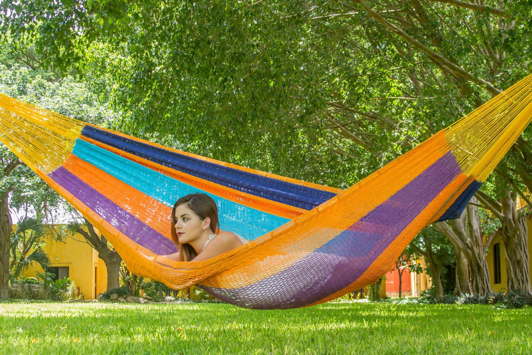 Jumbo Size Outdoor Cotton Mexican Hammock in Alegra Colour