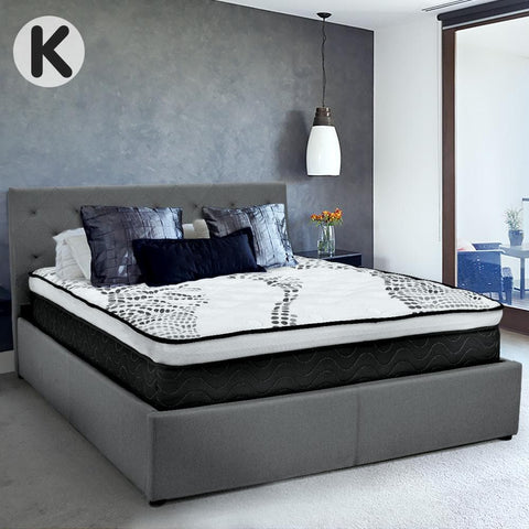 King Fabric Gas Lift Bed Frame with Headboard - Dark Grey